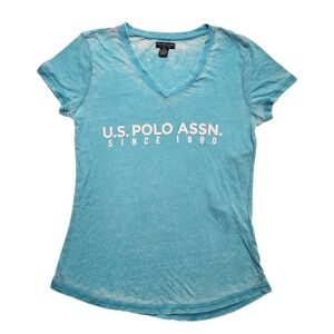 U.S Polo Assn Women's T-shirt Tie Dye V-neck Casual Top Teal Size XS